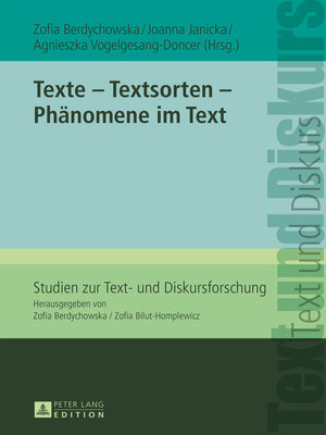 cover image of Texte  Textsorten  Phänomene im Text